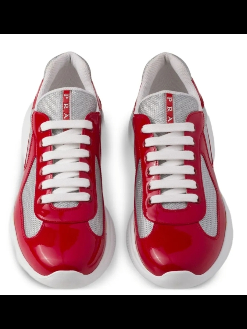 Prada Red and White Patent Leather Sneakers